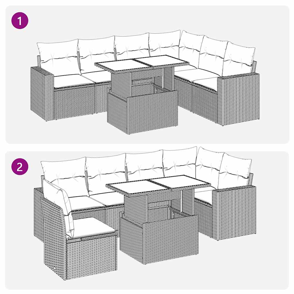 sofasæt til haven 7 dele med hynder polyrattan lysegrå