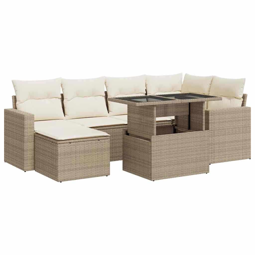 sofasæt til haven 7 dele med hynder polyrattan beige