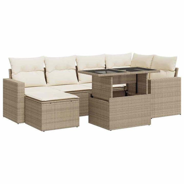 sofasæt til haven 7 dele med hynder polyrattan beige