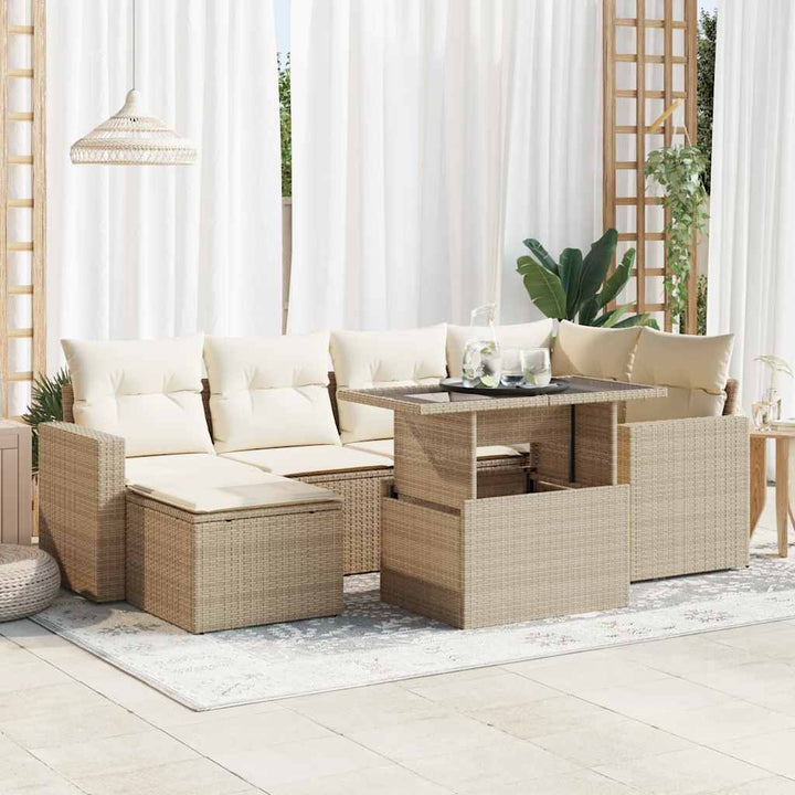 sofasæt til haven 7 dele med hynder polyrattan beige