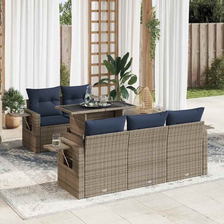 sofasæt til haven 6 dele med hynder polyrattan grå