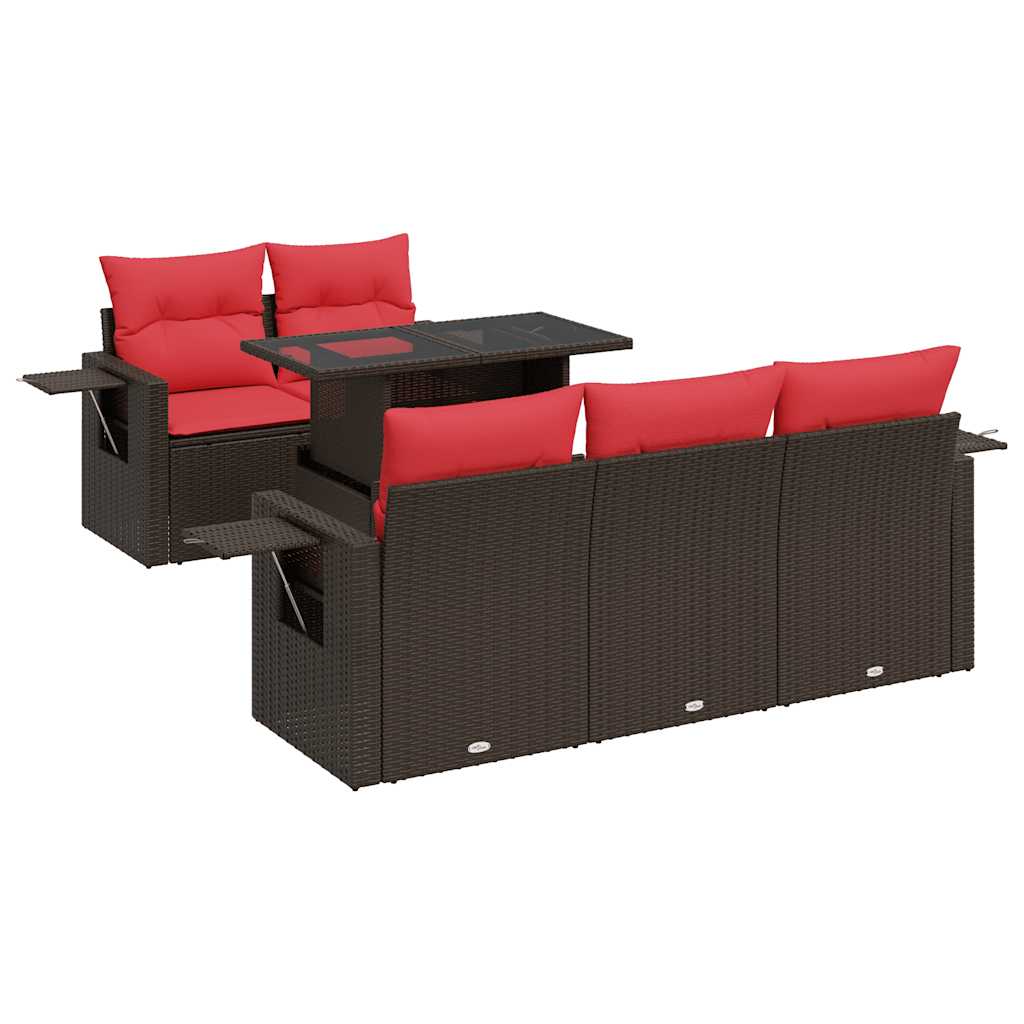 sofasæt til haven 6 dele med hynder polyrattan akacietræ brun