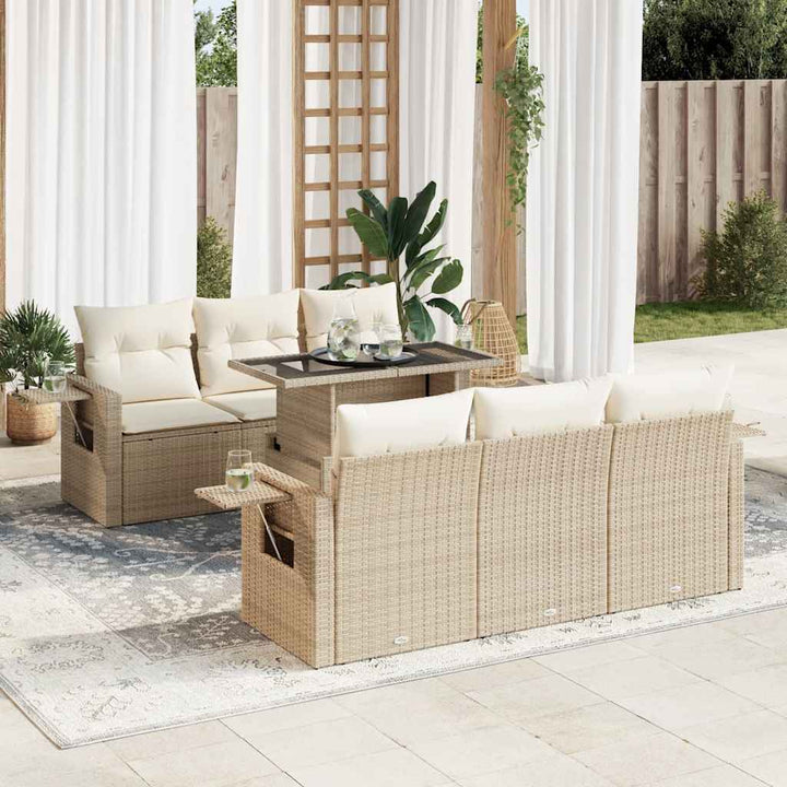 sofasæt til haven 7 dele med hynder polyrattan beige