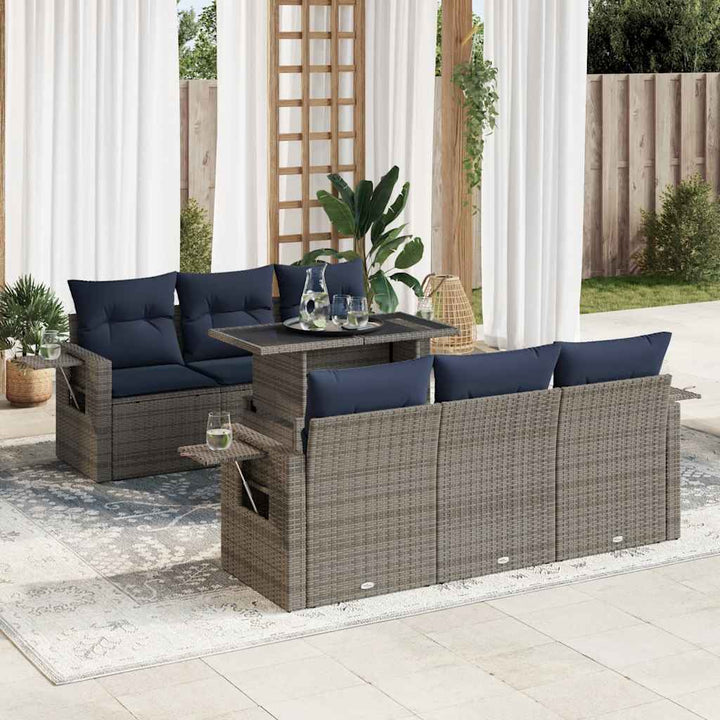 sofasæt til haven 7 dele med hynder polyrattan akacietræ grå