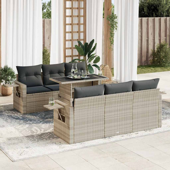 sofasæt til haven 7 dele med hynder polyrattan lysegrå