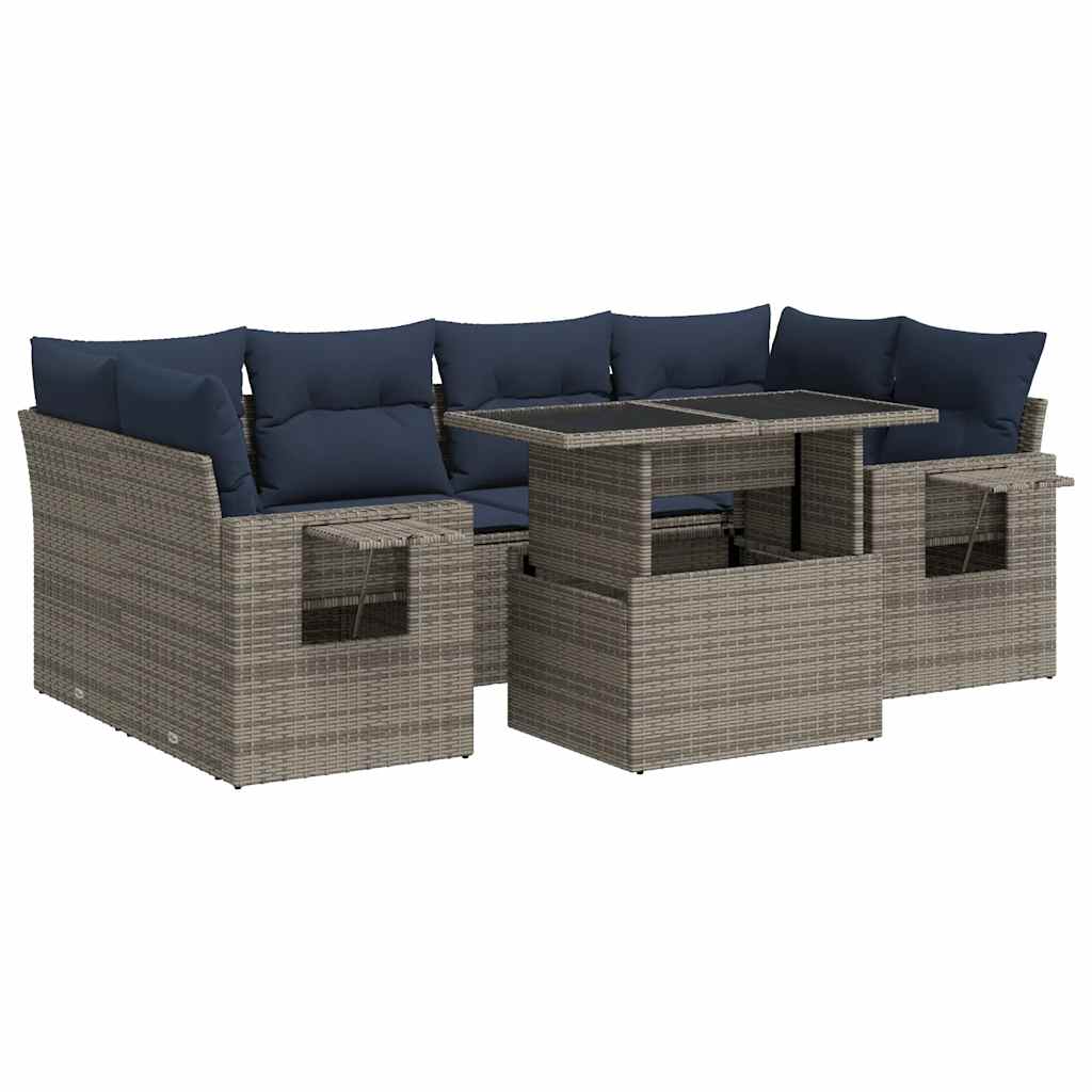 sofasæt til haven 7 dele med hynder polyrattan grå