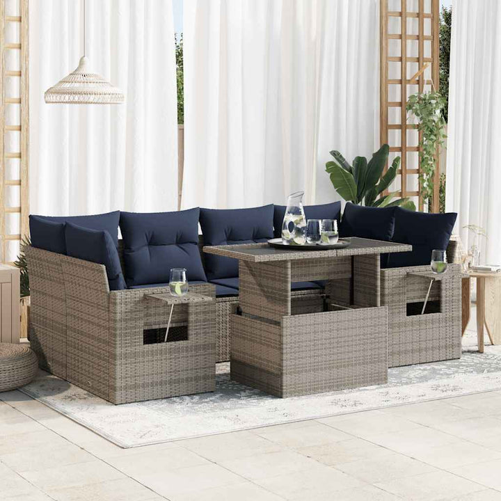 sofasæt til haven 7 dele med hynder polyrattan grå