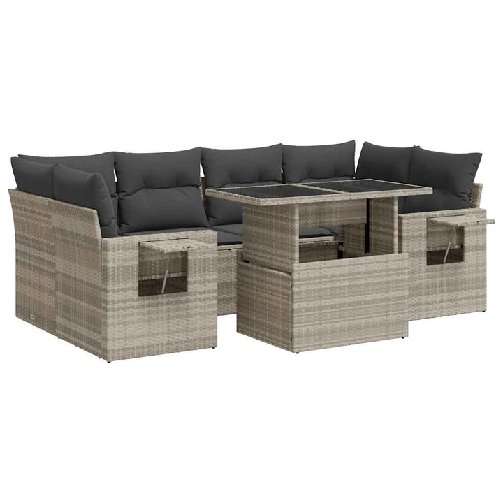 sofasæt til haven 7 dele med hynder polyrattan lysegrå