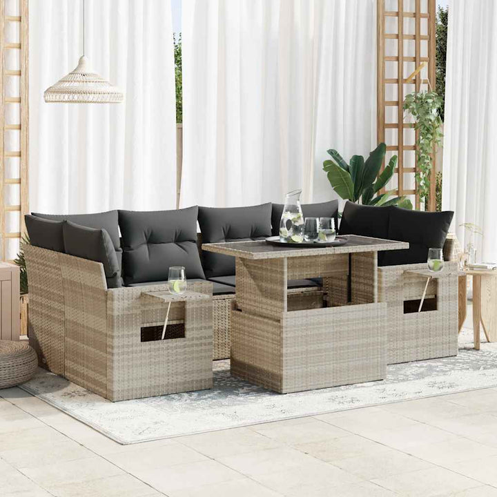 sofasæt til haven 7 dele med hynder polyrattan lysegrå