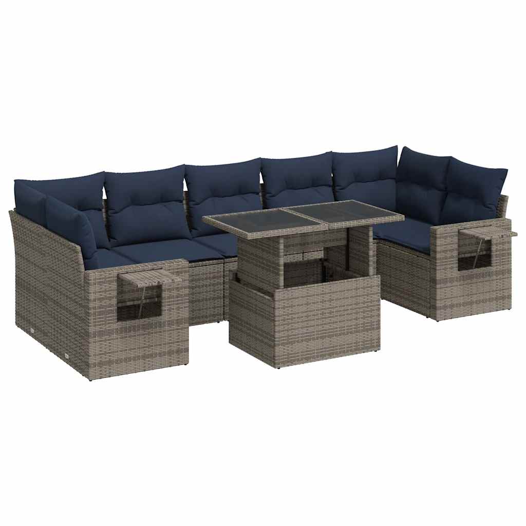 sofasæt til haven 8 dele med hynder polyrattan akacietræ grå