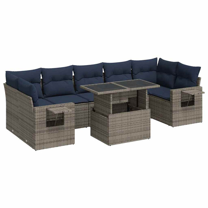 sofasæt til haven 8 dele med hynder polyrattan akacietræ grå