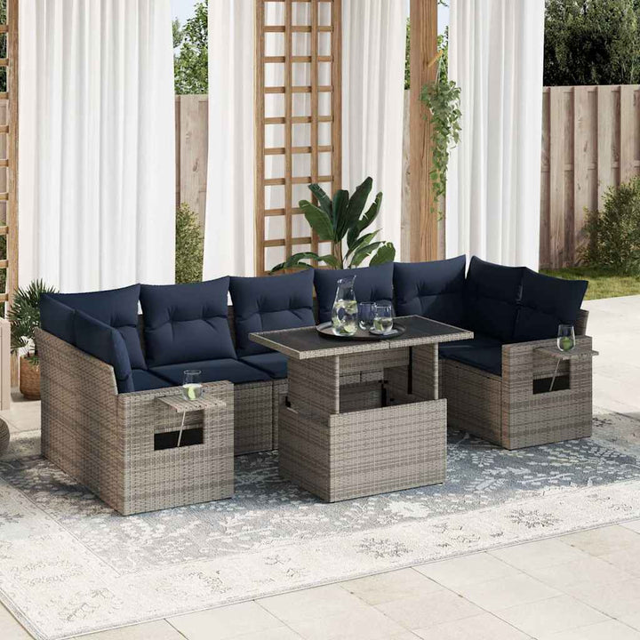 sofasæt til haven 8 dele med hynder polyrattan akacietræ grå