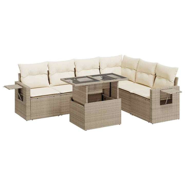 sofasæt til haven 7 dele med hynder polyrattan beige