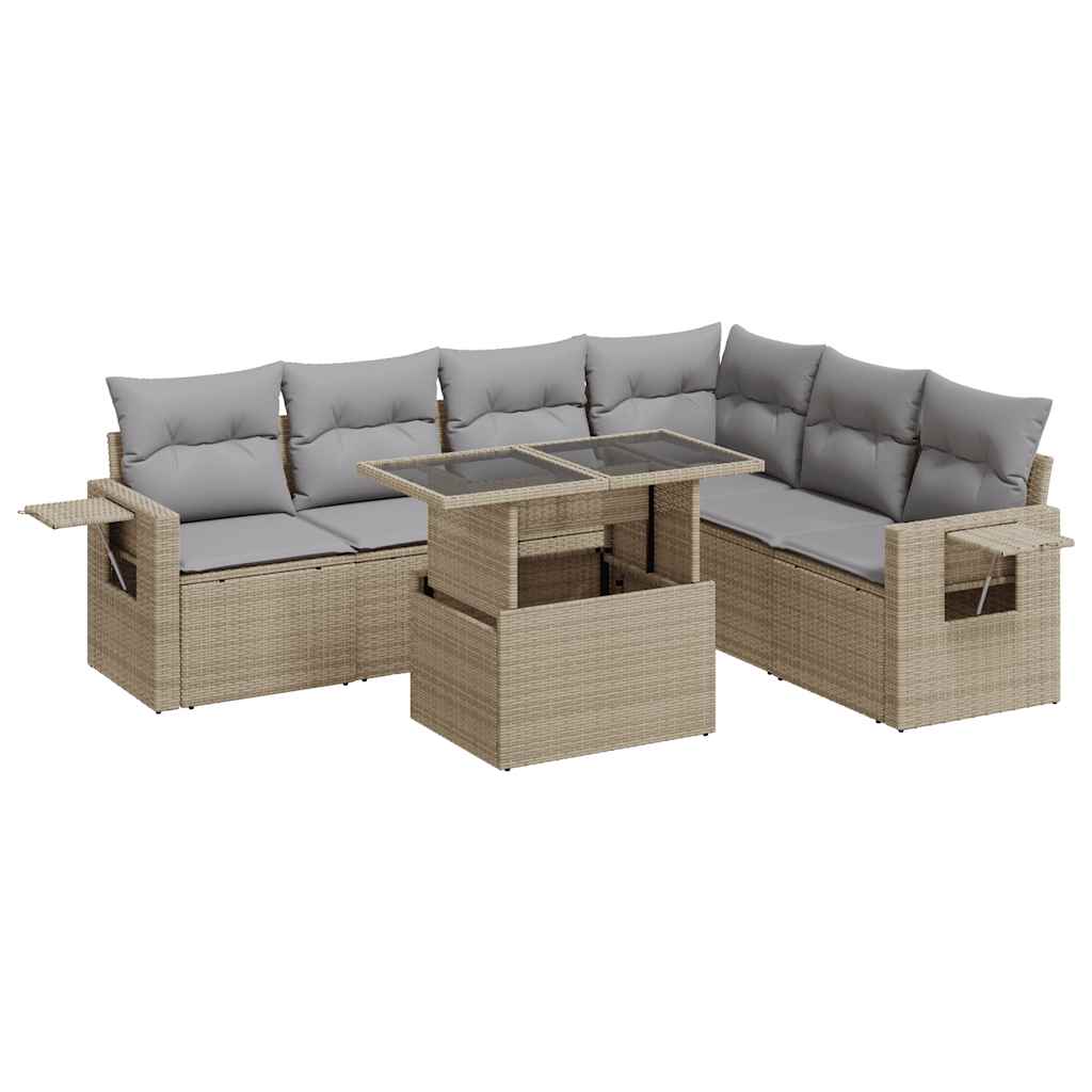 sofasæt til haven 7 dele med hynder polyrattan beige