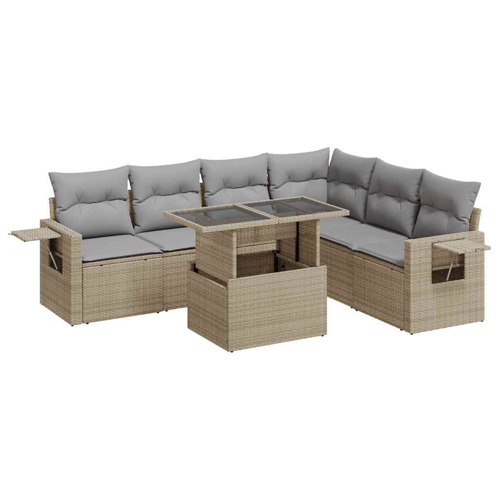 sofasæt til haven 7 dele med hynder polyrattan beige