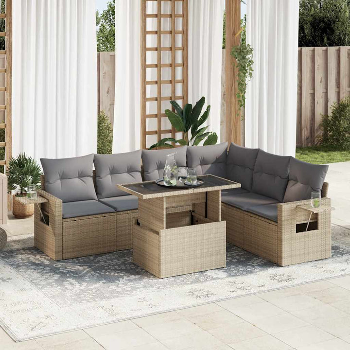 sofasæt til haven 7 dele med hynder polyrattan beige