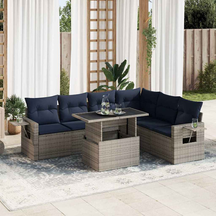 sofasæt til haven 7 dele med hynder polyrattan grå