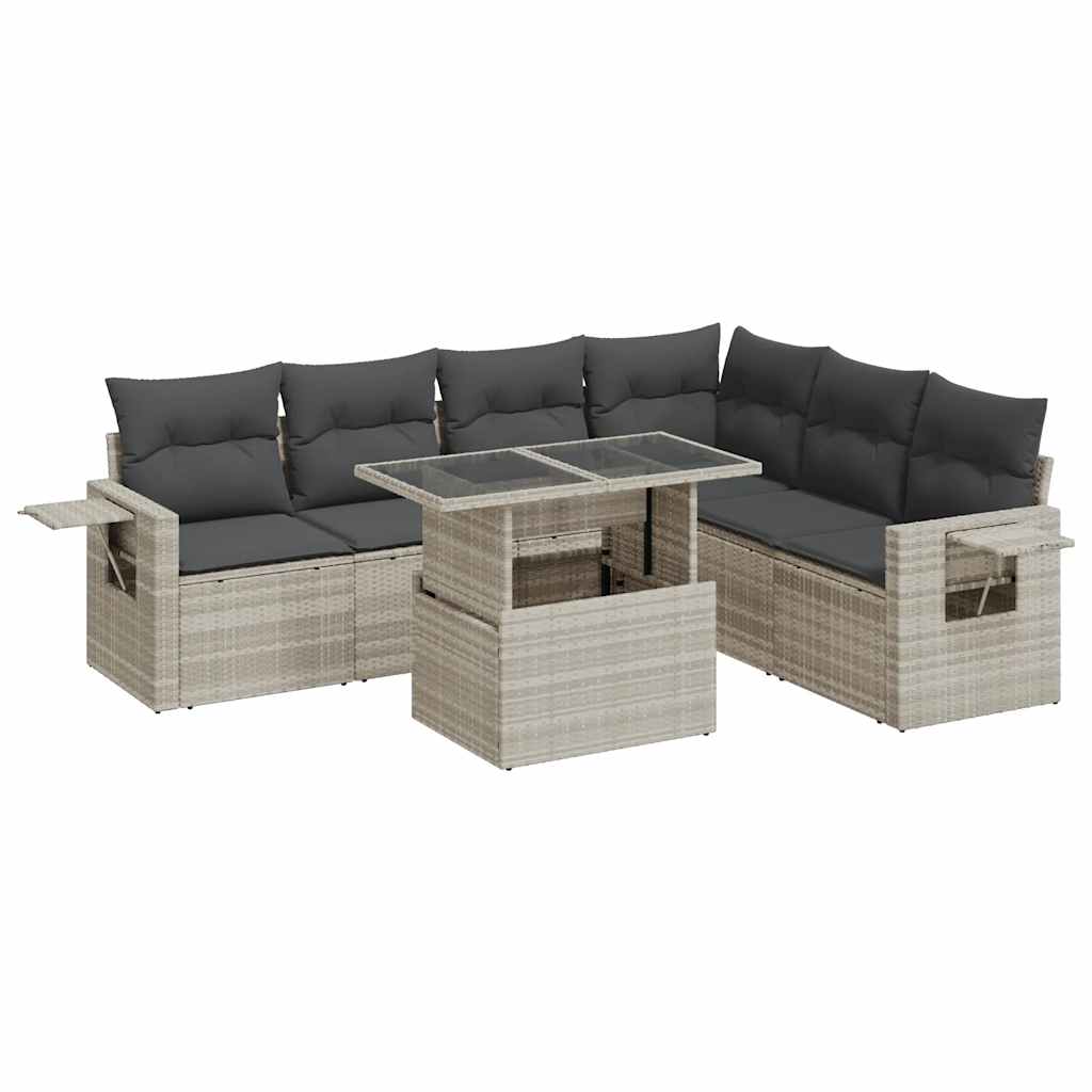 sofasæt til haven 7 dele med hynder polyrattan lysegrå