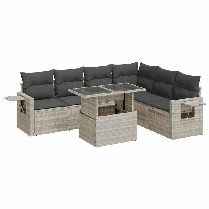 sofasæt til haven 7 dele med hynder polyrattan lysegrå