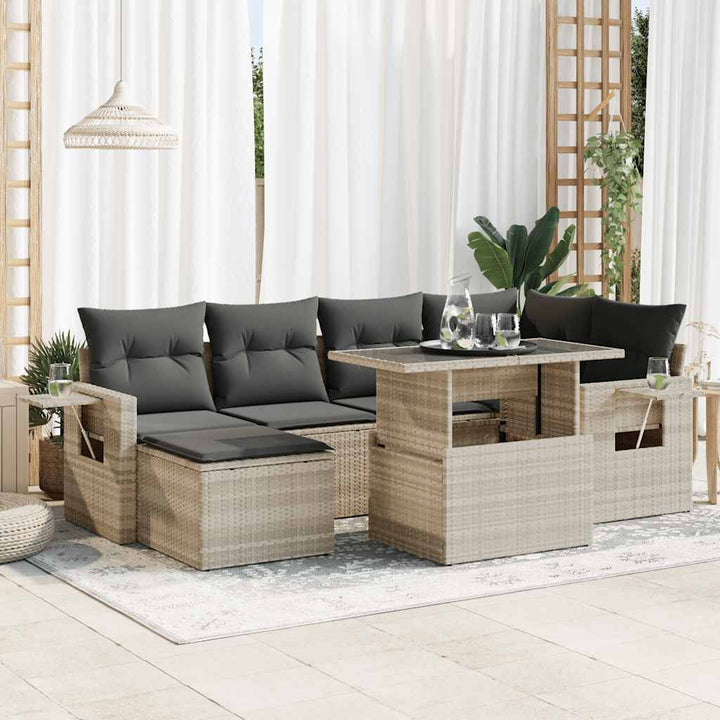 sofasæt til haven 7 dele med hynder polyrattan lysegrå