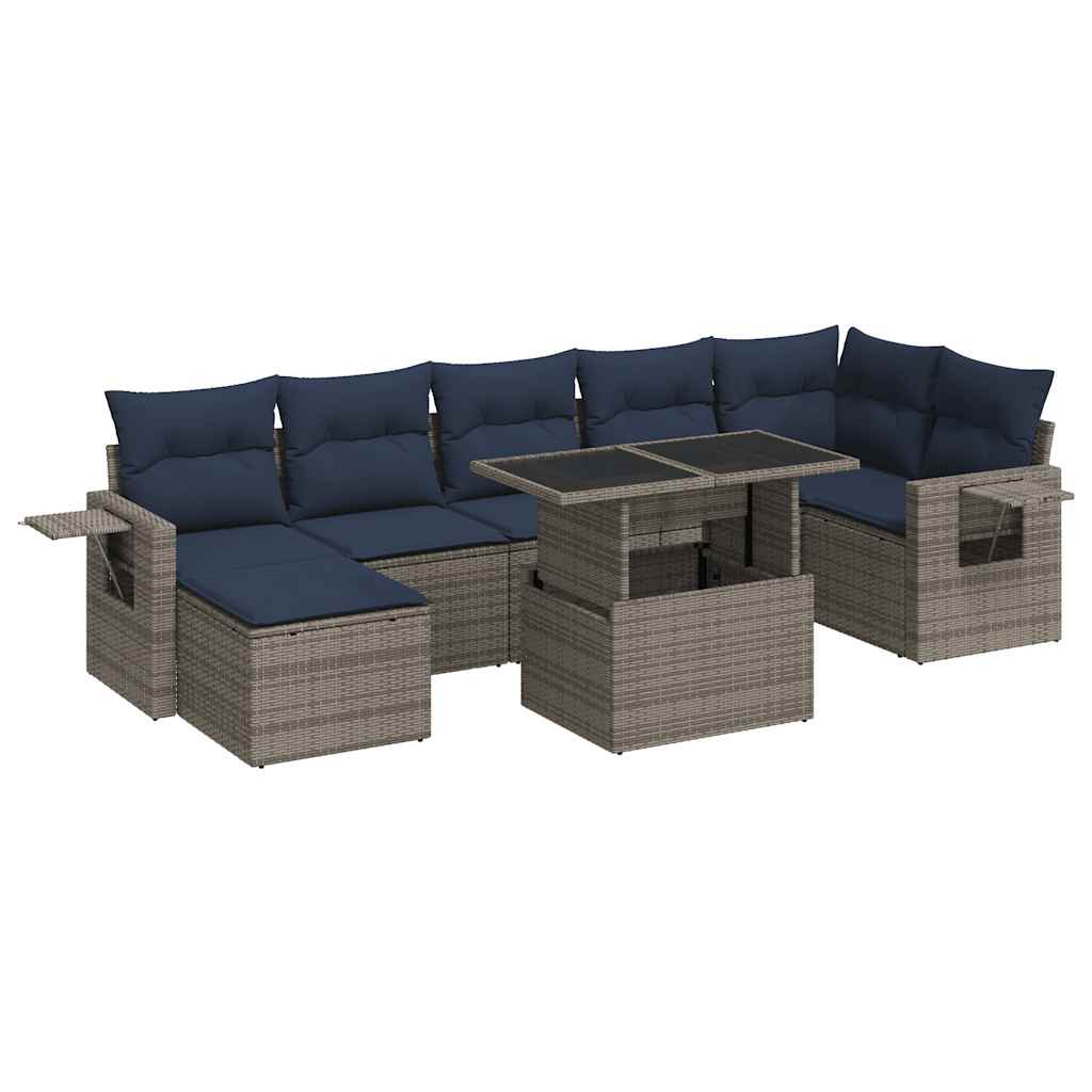 sofasæt til haven 8 dele med hynder polyrattan akacietræ grå