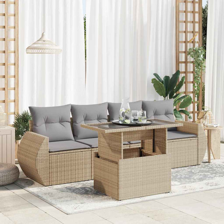 sofasæt til haven 5 dele med hynder polyrattan beige