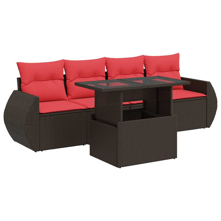 sofasæt til haven 5 dele med hynder polyrattan akacietræ brun