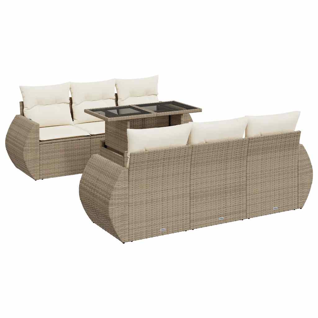 sofasæt til haven 7 dele med hynder polyrattan beige