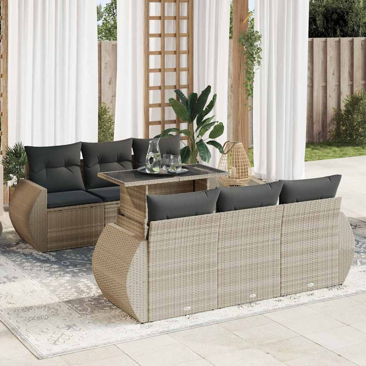 sofasæt til haven 7 dele med hynder polyrattan lysegrå