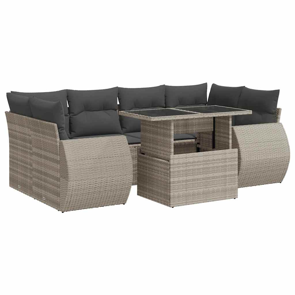 sofasæt til haven 7 dele med hynder polyrattan lysegrå