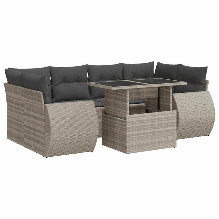 sofasæt til haven 7 dele med hynder polyrattan lysegrå