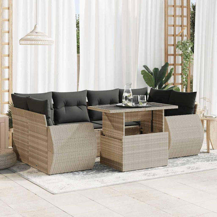 sofasæt til haven 7 dele med hynder polyrattan lysegrå