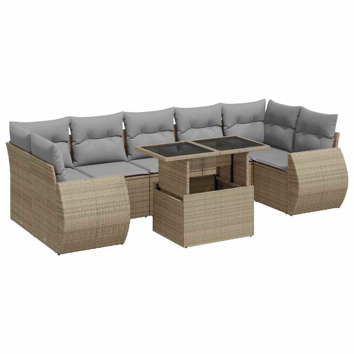 sofasæt til haven 8 dele med hynder polyrattan beige
