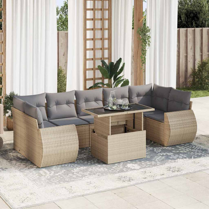 sofasæt til haven 8 dele med hynder polyrattan beige