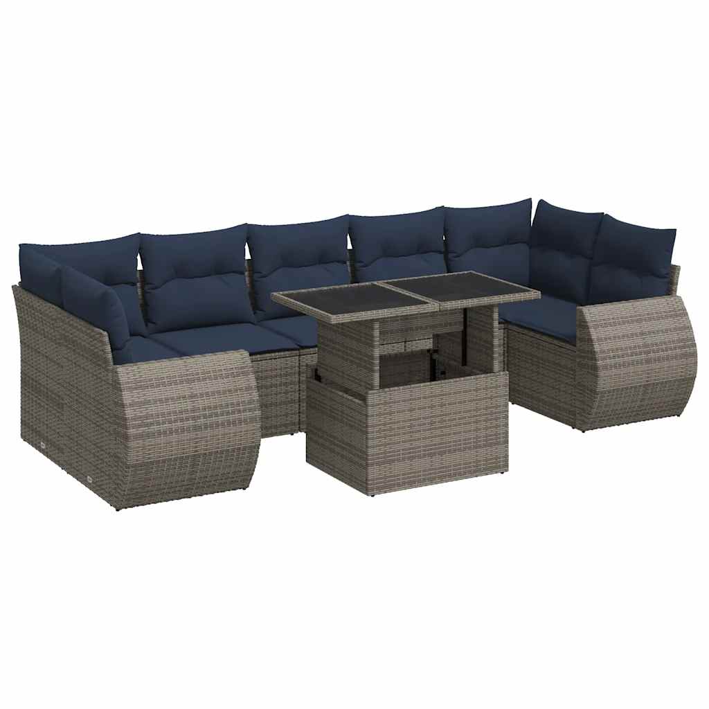 sofasæt til haven 8 dele med hynder polyrattan akacietræ grå