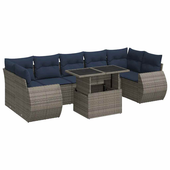 sofasæt til haven 8 dele med hynder polyrattan akacietræ grå