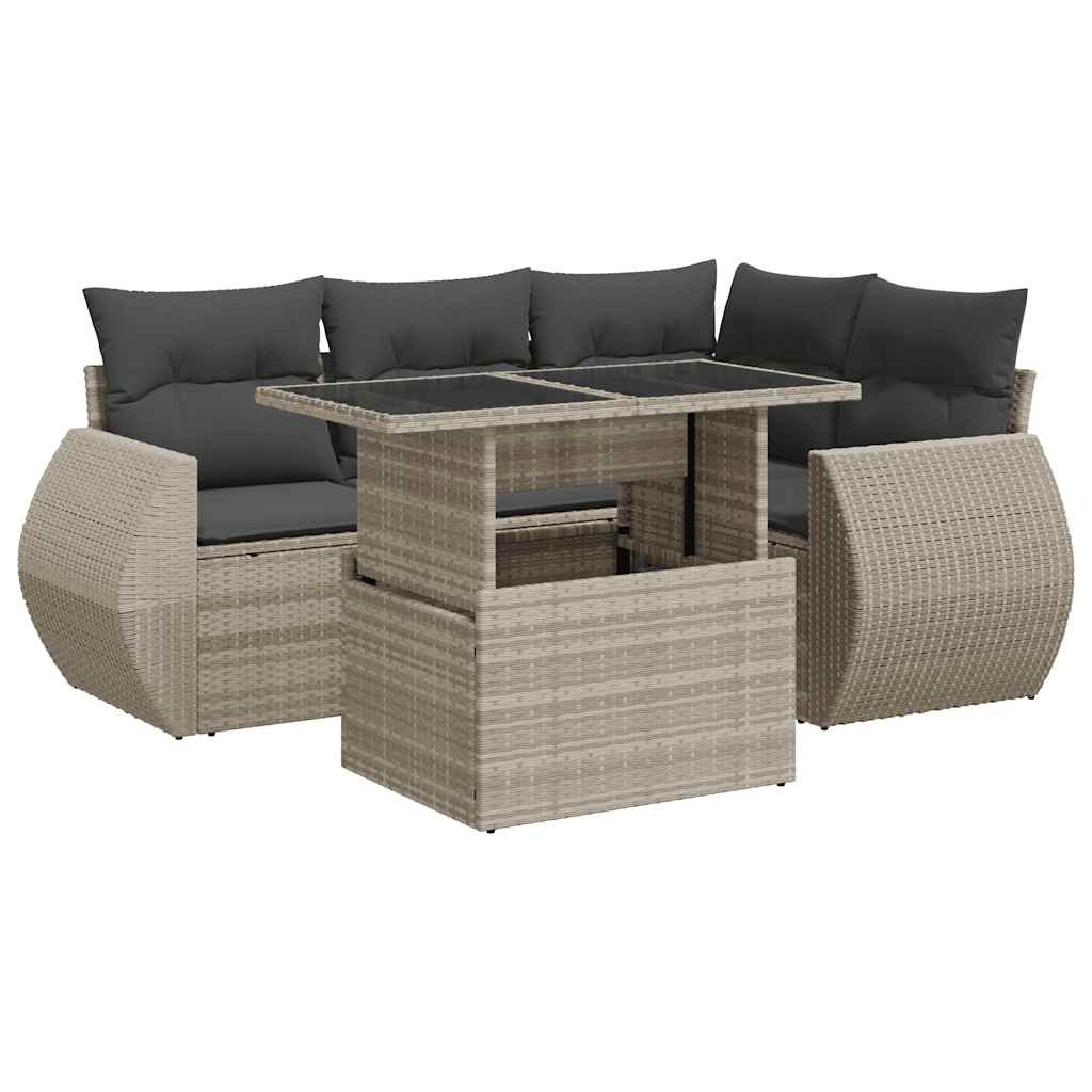 sofasæt til haven 6 dele med hynder polyrattan lysegrå