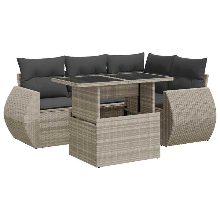 sofasæt til haven 6 dele med hynder polyrattan lysegrå