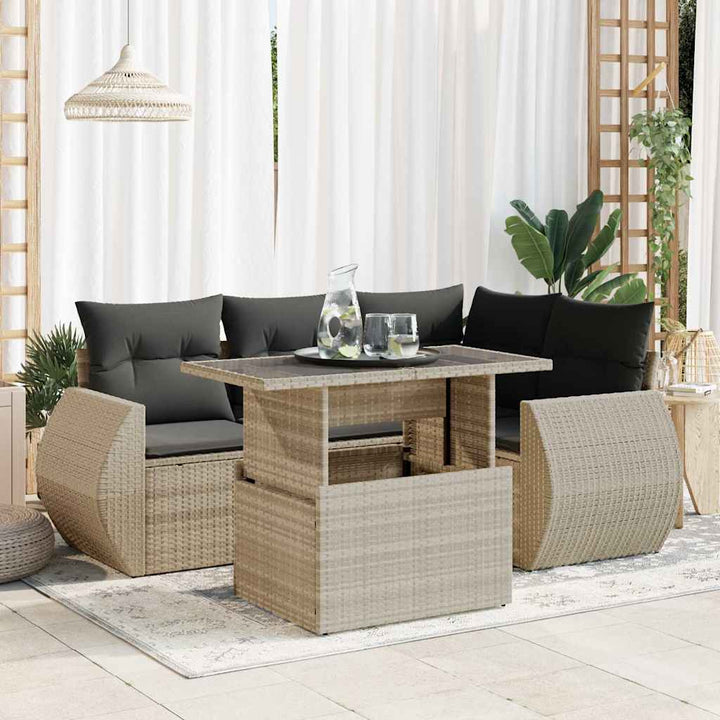 sofasæt til haven 6 dele med hynder polyrattan lysegrå