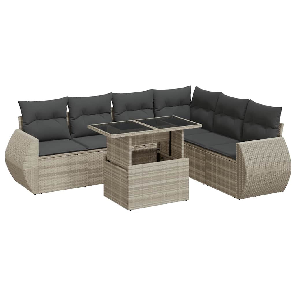 sofasæt til haven 7 dele med hynder polyrattan lysegrå