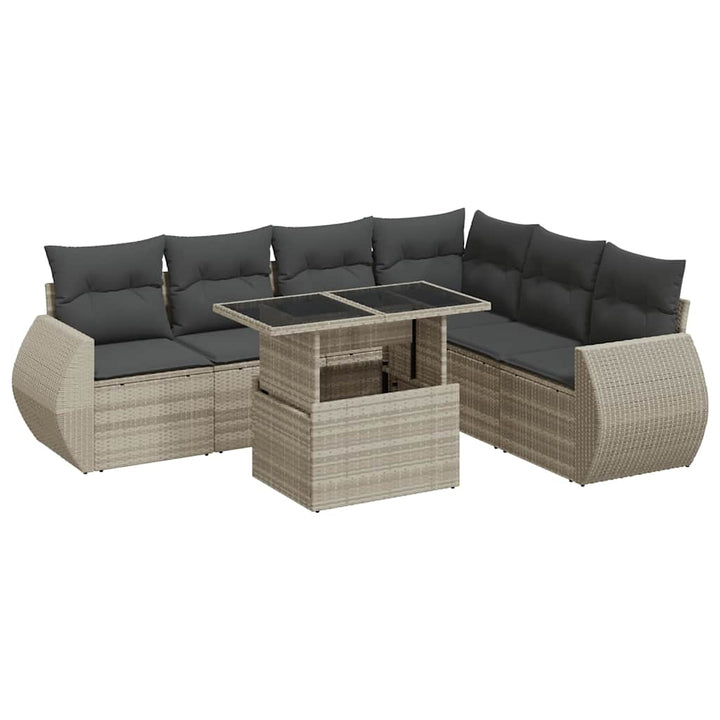 sofasæt til haven 7 dele med hynder polyrattan lysegrå