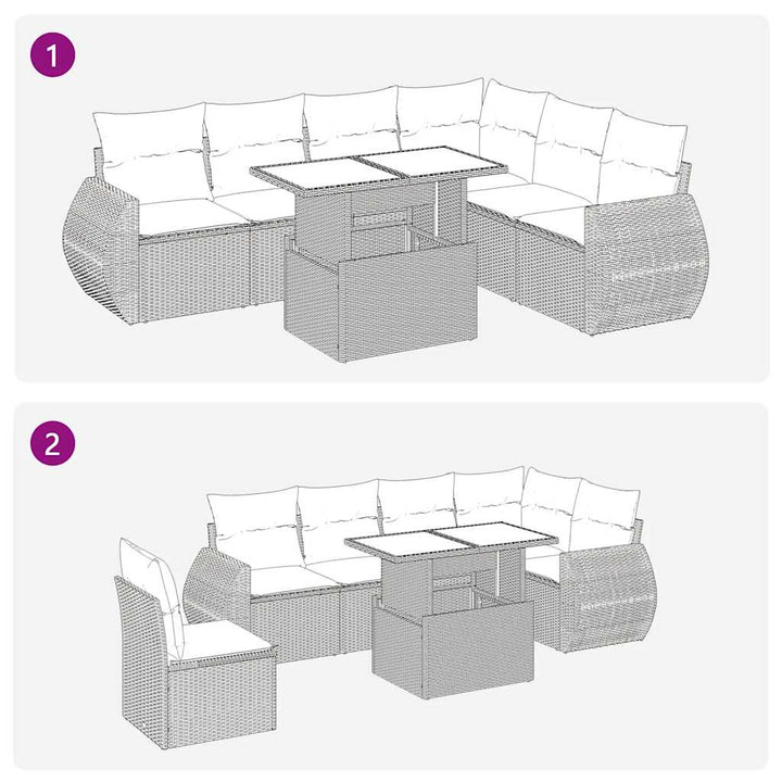 sofasæt til haven 7 dele med hynder polyrattan lysegrå