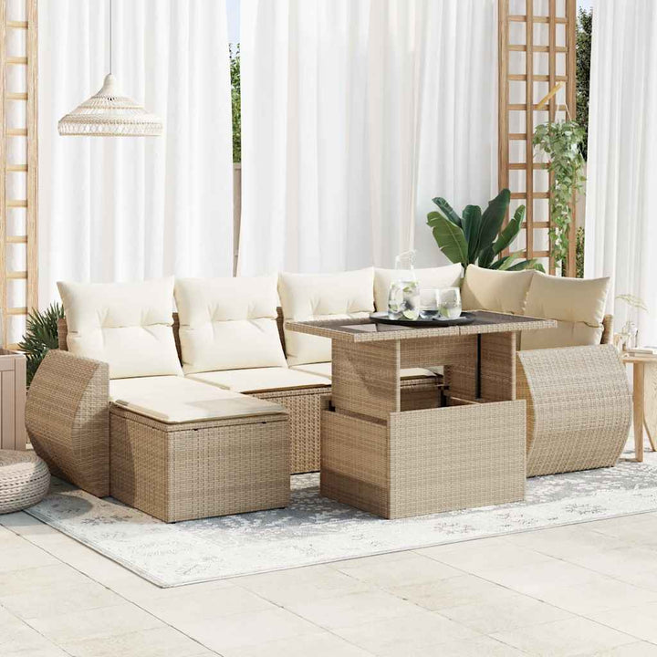 sofasæt til haven 7 dele med hynder polyrattan beige