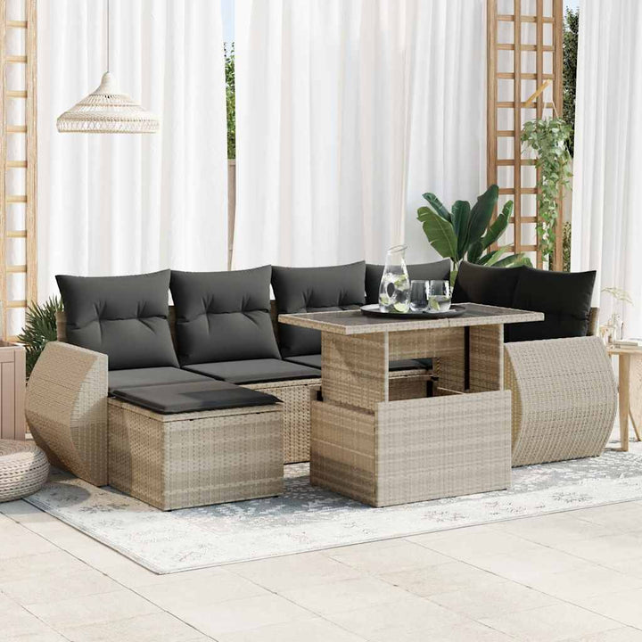 sofasæt til haven 7 dele med hynder polyrattan lysegrå