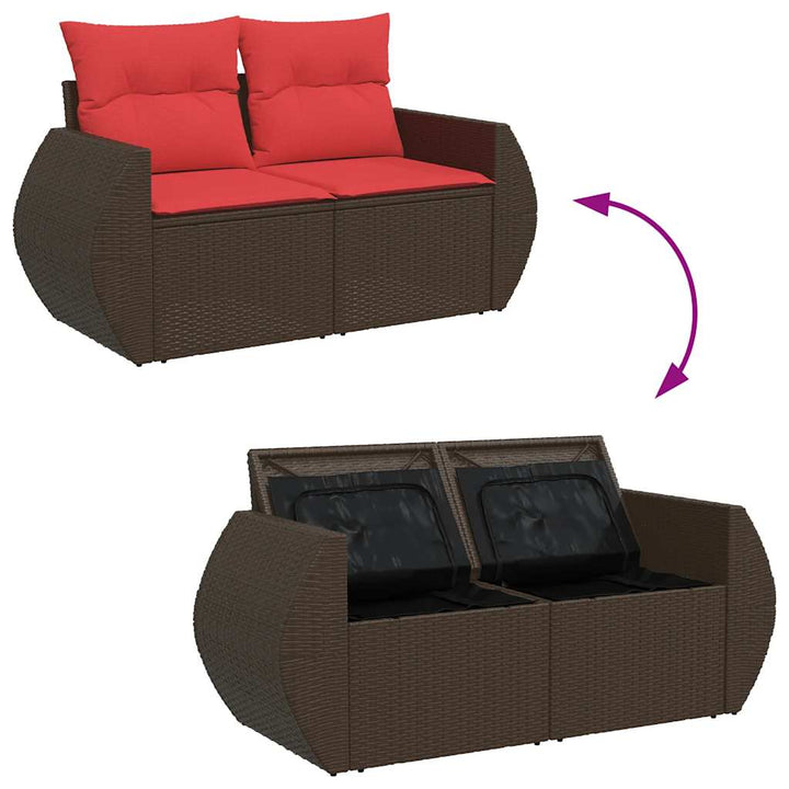 sofasæt til haven 7 dele med hynder polyrattan akacietræ brun