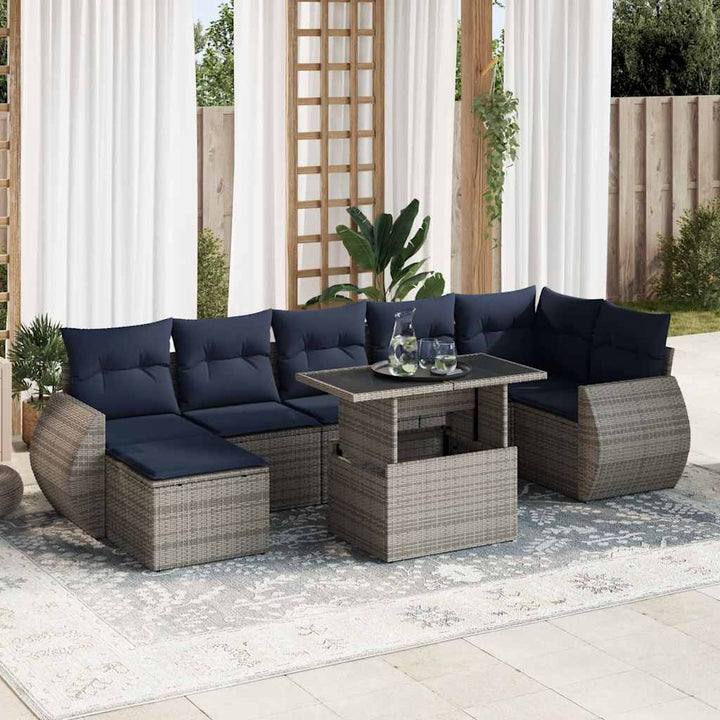 sofasæt til haven 8 dele med hynder polyrattan akacietræ grå