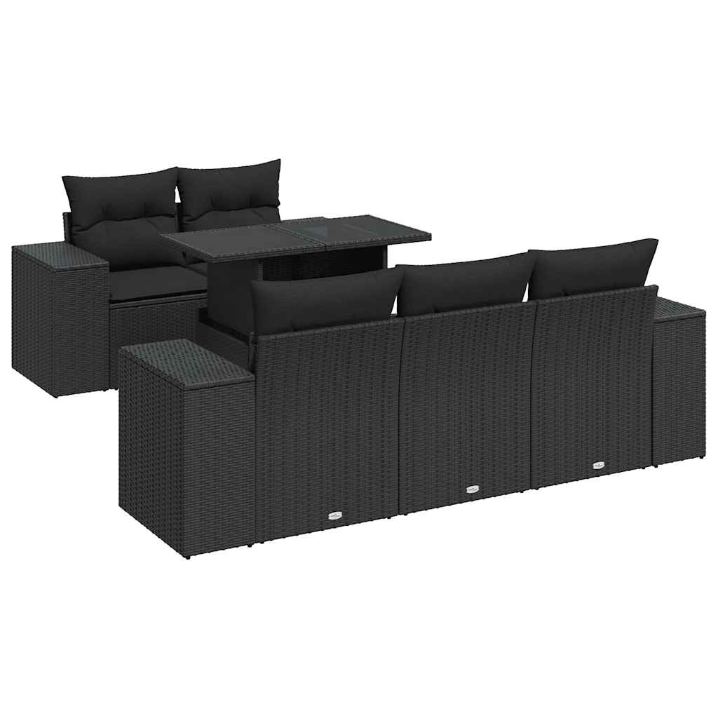 sofasæt til haven 6 dele med hynder polyrattan sort