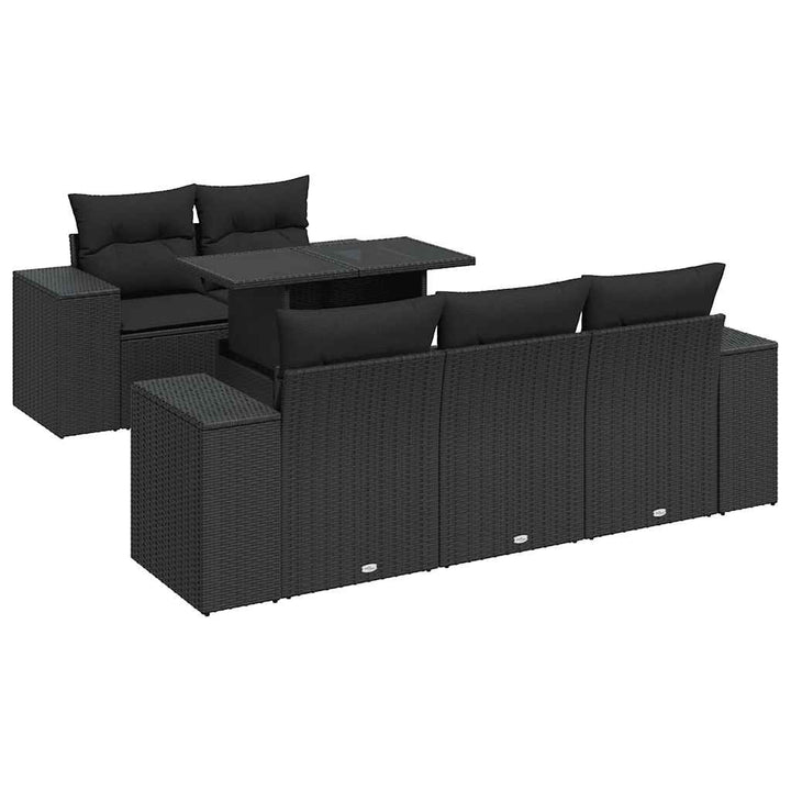 sofasæt til haven 6 dele med hynder polyrattan sort