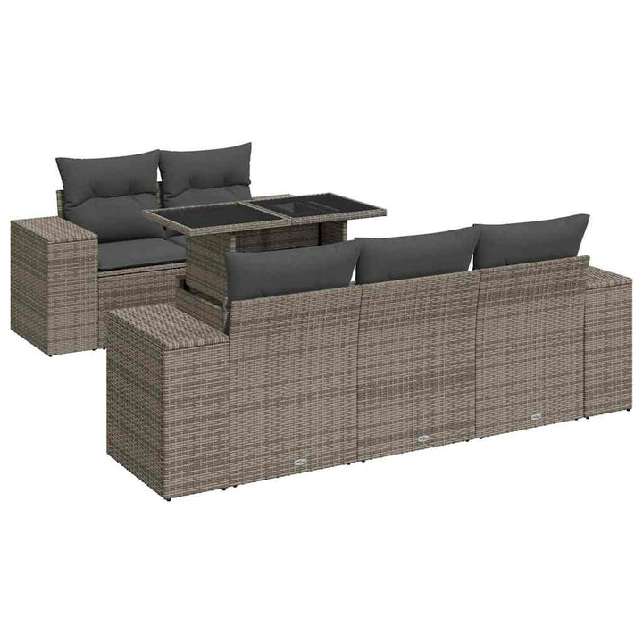 sofasæt til haven 6 dele med hynder polyrattan grå
