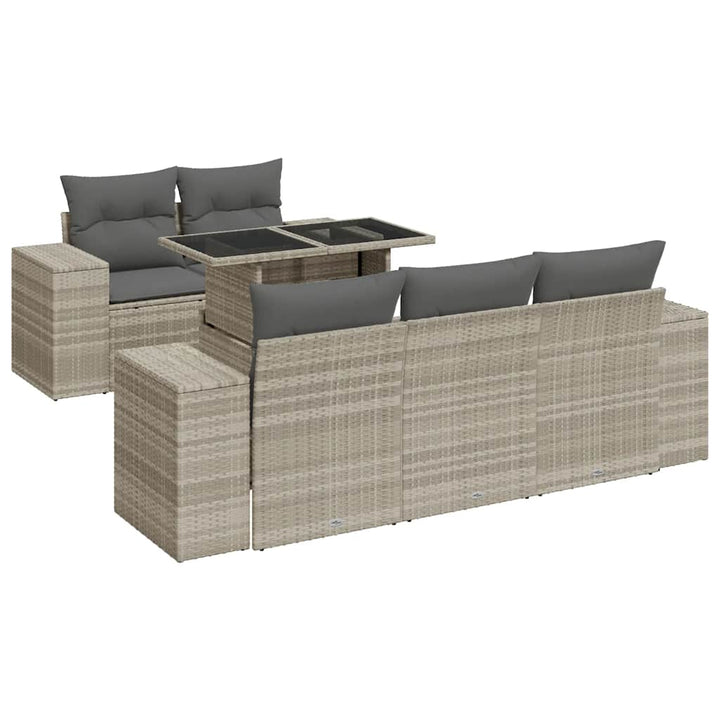 sofasæt til haven 6 dele med hynder polyrattan lysegrå